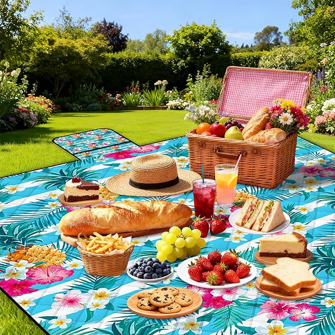 Extra Large Picnic Blanket Waterproof,80"x 80"Foldable Machine Washable Beach Blanket,Outdoor Blanket for 6-8 Adults,Suitable for Indoor Crawling,Park Beach,Camping,Hiking,Family Travel(Pineapple)
