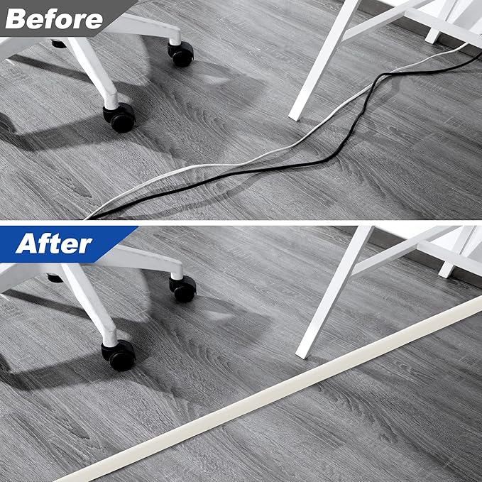 Floor Cable Cover 8FT Beige, Low Profile Wire Cover for Floor, Extension Cord Cover, Cord Cover Floor Protect Wires, Tough Cord Floor Cover, Floor Cable Management Cord Cavity: 0.47" (W) x 0.24" (H)