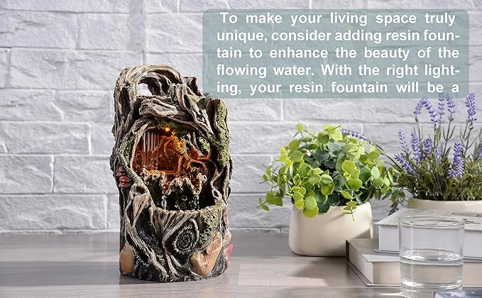 Tabletop Water Fountain, Home Décor Soothing Sound Machine with Automatic Pump, Nature Tree Stump Resin and for Indoor Zen Relaxation for Office, Living Room, or Bedroom Décor