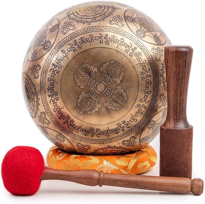 Large Tibetan Singing Bowl Set - 8.5" Master Healing Grade For Sound Bath Chakra 7 Metal Meditation Yoga By Himalayan Bazaar