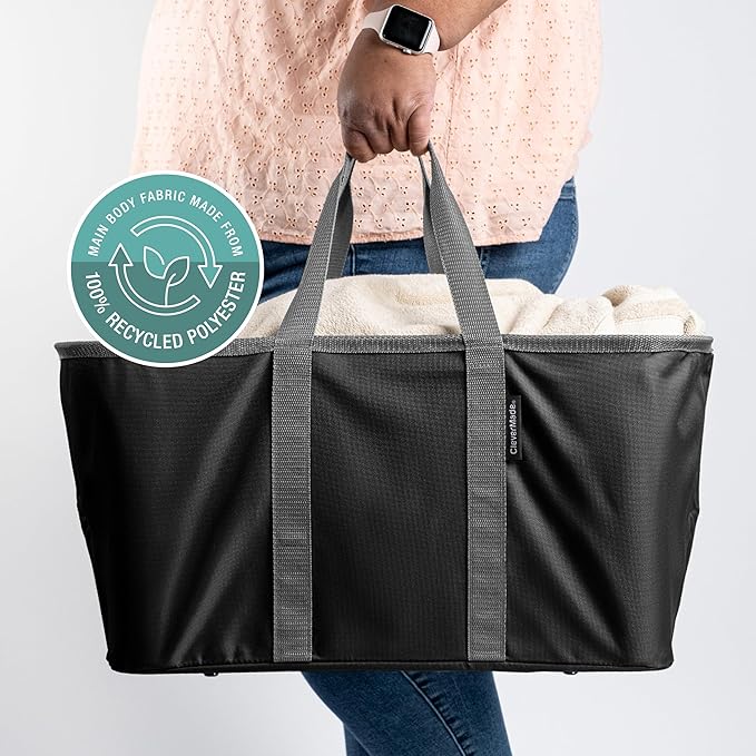 CleverMade Collapsible Laundry Tote - Midnight Black Shadow Gray 2-Pack 50L - Foldable Storage Organization Container for Clothes Laundry Room Storage