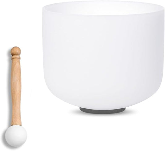 6 inch White B Note Crown Chakra Quartz Crystal Singing Bowl, for Healing Mindfulness Meditation Yoga Sound Baths, with Rubber Mallet O-ring