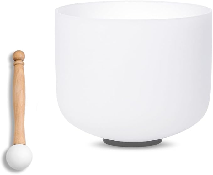 11 inch White D Note Sacral Chakra Quartz Crystal Singing Bowl, for Healing Mindfulness Meditation Yoga Sound Baths, with Rubber Mallet O-ring
