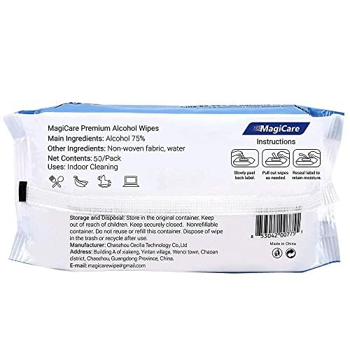 MagiCare 75% Large Alcohol Wipes (4, 80ct Packs, 320ct) - Hand Sanitizer Wipes, Unscented Hand Wipe, Cleaning, Sanitizing Wipe - Travel, Home, Office, Classroom, Car, Camping - Soft Packs