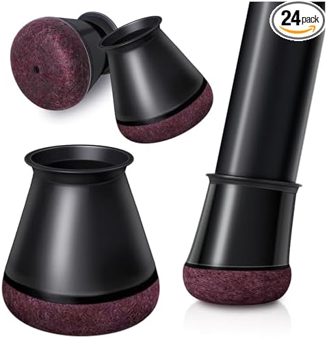 OCONDA 24PCS Chair Leg Floor Protectors Round, Black Furniture Cups for Hardwood Floors, Silicone Chair Leg Caps with Wrapped Felt, Anti-Scratch, Reduce Noise, Small Fit: 0.5''-0.75''