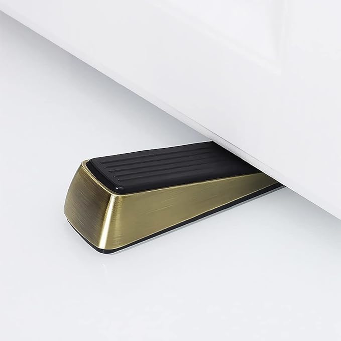2 Pack Door Stop - Heavy Duty Door Stopper - Wedge Holds Doors Firmly and Doesn't Budge - Made of Rubber and Zinc Alloy, for Home Premium Door Stopper and Office, Works on All Door (Bronze Tone)