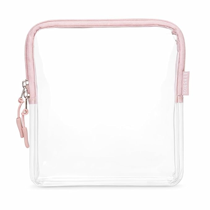 BORSALI TSA Approved Toiletry Bag - Clear Quart Size for 3-1-1 Carry On Travel - Makeup Organizer Cosmetic Pouch with Zipper - Travel Accessories - Rose