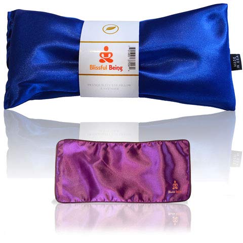 Lavender Eye Pillow with Purple Satin Cover- Hot or Cold Aromatherapy Eye Pillow perfect for Naps, Yoga, Meditation - Natural Herbal Relaxation (Sapphire with purple cover bundle)