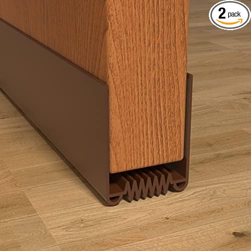 Door Draft Stopper, 39” Length Cuttable Weather Stripping Seal, Strong Adhesive Door Sweep for Exterior and Interior Doors (2, Brown)