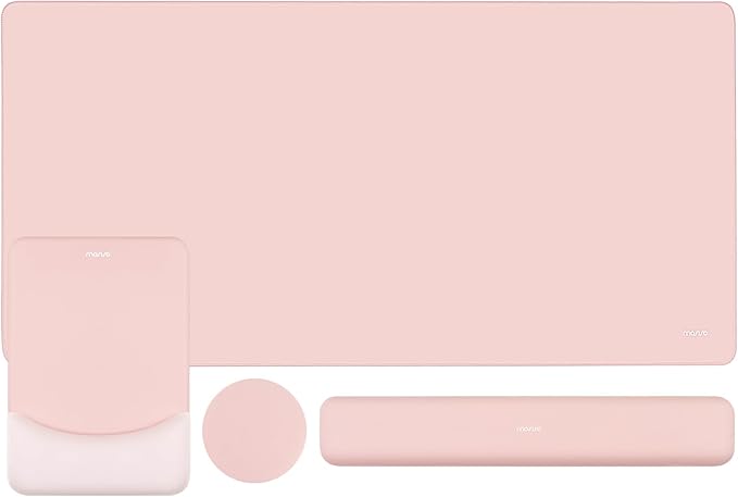 MOSISO Keyboard Mouse Pad Set, Large Gaming Mouse Pad & Rectangular Keyboard Wrist Rest & Mousepad with Wrist Rest & Coaster, Ergonomic Non-Slip & Easy Typing Pad with Curved Silicone Lining, Baby Pink