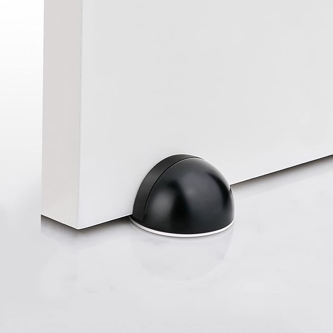 Door Stoppers 3 Pack, Floor Door Stop Stainless Steel Adhesive Floor Mount Doorstops No Drill Rubber Door Stops Holder for Bottom of Door, Black