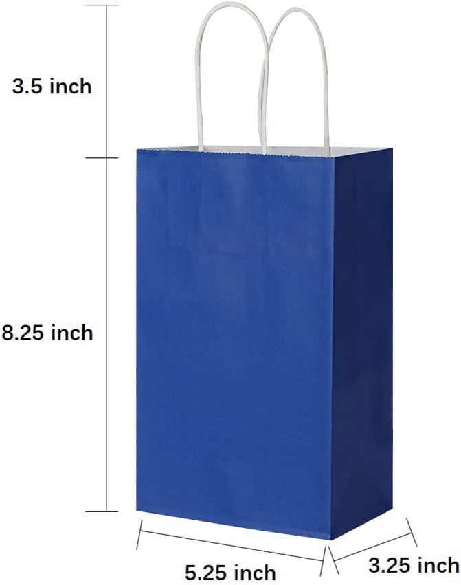Oikss 100 Pack 5.25x3.25x8.25 Inch Small Royal Blue Kraft Paper Bags with Handles Bulk for Birthday Wedding Party Favors Grocery Retail Shopping Business Goody Craft Gift Bags Sacks (100pcs Count)