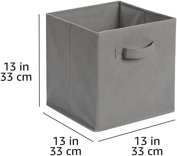 Amazon Basics Collapsible Fabric Storage Cube Bins Organizer with Handles, Sturdy, Gray, 13 x 13 x 13 Inch, Pack of 6