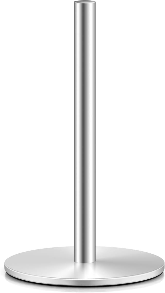 Silver Paper Towel Holder, Stainless Steel Paper Towel Holders, Stainless Paper Towels Holder Countertop, Premium Kitchen Roll Holder, Non-Slip Paper Towel Stand with Solid Weighted Base