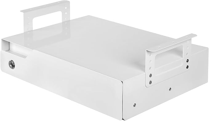 Under Desk Drawer Organizer Lockable, Metal Undermount Table Drawer Upgrade with Adjustable Brackets, Sliding Pull-Out Storage 17.3"x11.8"x5.4", White