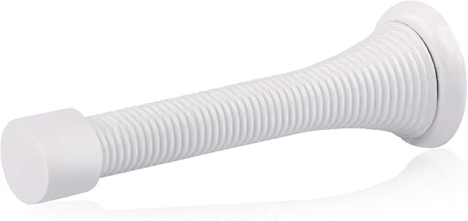 HOMOTEK 1 Pack Spring Door Stops,3-1/8” Heavy Duty Door Stop - Flexible Spring Door Stopper with Low Mounted White Rubber Bumper Tips, White