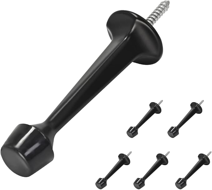 HOMOTEK 6 Pack Heavy Duty Solid Rigid Door Stop with Soft Rubber Tip, Zinc Die Cast Door Stopper Protect Wall & Door, Black