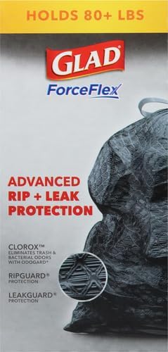 Glad Large 30 Gallon Trash Bags, Clorox Mountain Air Heavy Duty Garbage Bags, Forceflex with Drawstring, 25 Count (Packaging May Vary) (Pack of 6)