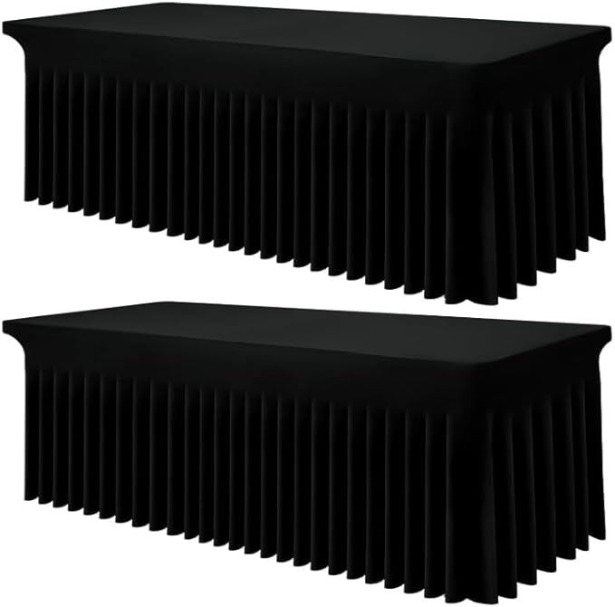 Smiry Spandex Tablecloth 2 Pack, Elastic Fitted Stretch Tablecloth for 5FT Rectangle Tables, Waterproof Washable Table Cover Skirt for Outdoor, Wedding, Banquet & Parties (Black, 60Lx30Wx30H Inch)