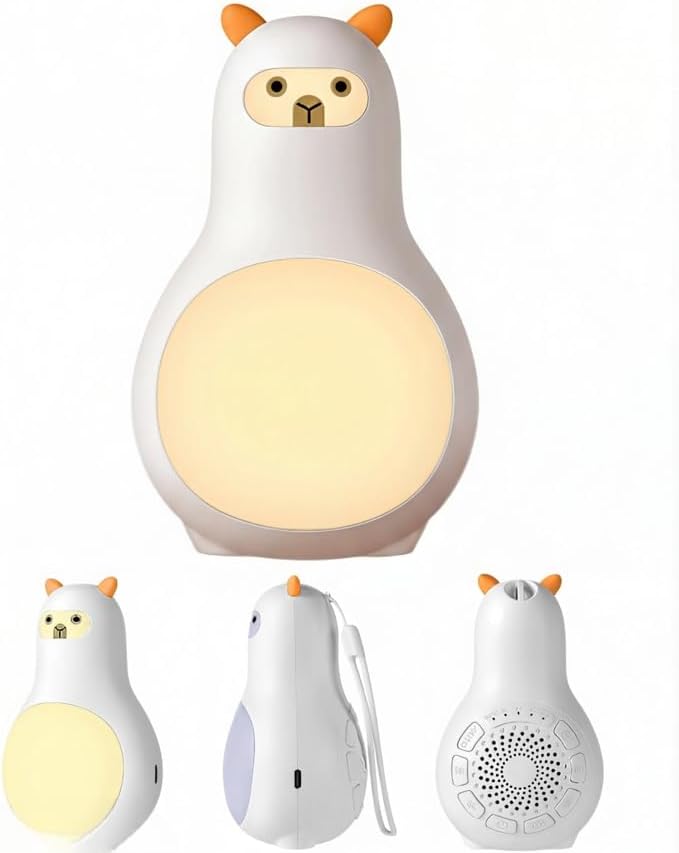 24 Soothing White Noise Machine with Warm Night Light, Portable Rechargeable 12H Sleep Sound Machine for Baby & Adults, Timer, Desktop Relaxation Lamp for Nursery, Office, Bedroom