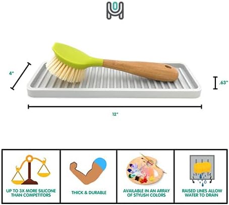 Happitasa Silicone Kitchen Sink Organizer Tray, Sponge Holder and Countertop Protector | Bathroom and Kitchen Soap Dish and Dispenser Tray (Mocha, 12"x4")