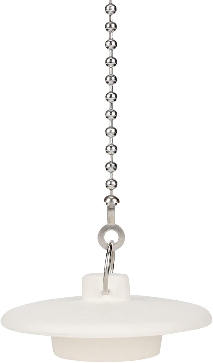 2 Packs Tub Stopper, Rubber Bathtub Stoppers Drain Plug with 15" Stainless Steel Beaded Chain, Premium Bathroom Plug Fit for 1.5" to 2" Kitchen Sink, Bathroom Bath tub, Drain Stopper, White