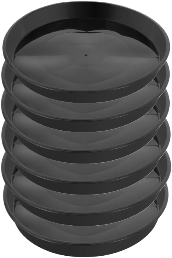 Kichwit 6 Pack 7.1 Inch Plant Saucer, Round Plastic Plant Trays for Indoor & Outdoor, Black