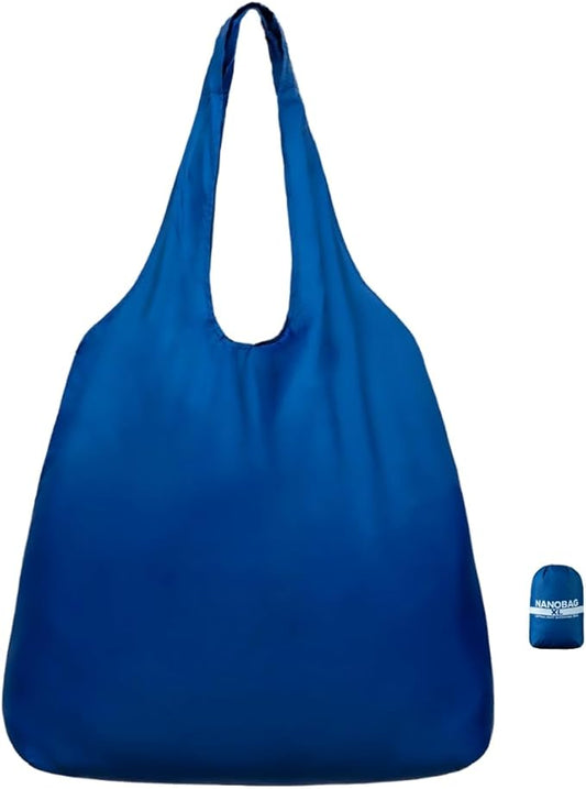 Nanobag Ultralight Heavy Duty Foldable Tote for Women & Men, Reusable Grocery & Travel Bag, Packable Collapsible Compact Market Essential (XL Navy)