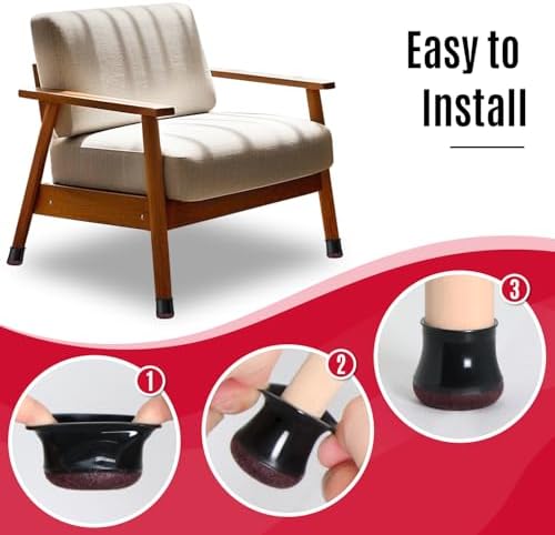OCONDA 24PCS Chair Leg Floor Protectors Round, Black Furniture Cups for Hardwood Floors, Silicone Chair Leg Caps with Wrapped Felt, Anti-Scratch, Reduce Noise, Small Fit: 0.5''-0.75''