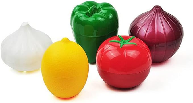 OUKEYI 5-Piece Set Fruit Container Refrigerator,Onion Storage, Vegetable Storage, Onion, Lemon, Green Pepper, Tomato, Garlic Storage Container, Refrigerator Preservation