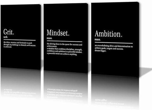 KAWAHONE Motivational Wall Art-Grit Mindset Ambition Wall Decor, Inspirational Canvas Painting Wall Art-Inspiring Entrepreneur Quote Posters Prints for Home and Office