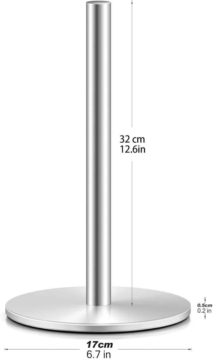 Silver Paper Towel Holder, Stainless Steel Paper Towel Holders, Stainless Paper Towels Holder Countertop, Premium Kitchen Roll Holder, Non-Slip Paper Towel Stand with Solid Weighted Base