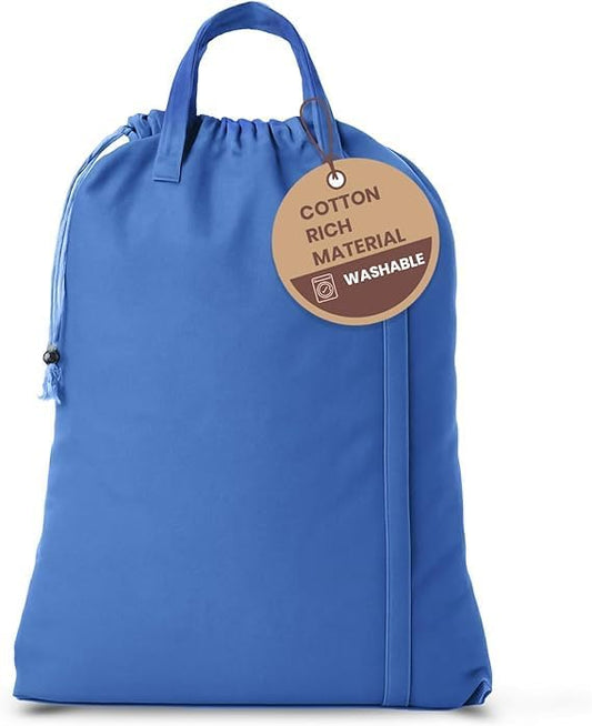 LFH Home Large Premium Cotton Canvas Laundry Bag with Drawstring and Handles Heavy Duty, Multi-Use, and Washable for Home, Travel, College or Storage 28x40 (Pack of 2)-Sky Blue