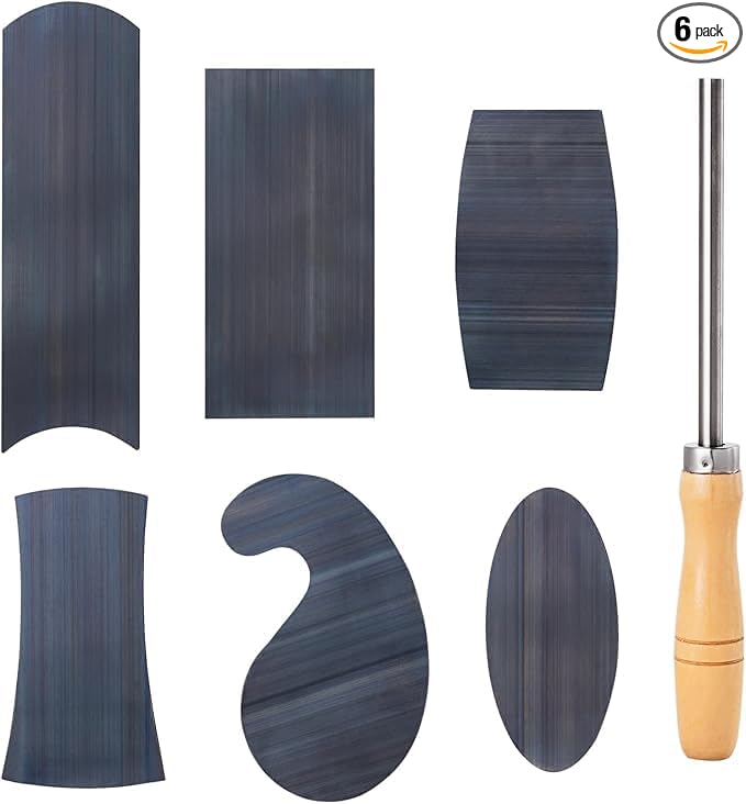 New Cabinet Scraper Cards and Cabinet Scraper Burnisher with 6 Piece Multi-Shaped Scraper Set 1 Oval 2 Double Convex/concave 1 Rectangle 1 Curved and 1 Gooseneck Scraper (HTCSCS07)