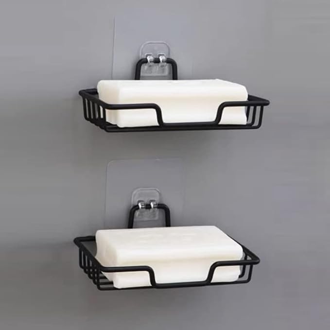 2026 Upgraded Stainless Steel Soap Dish (Set of 2) - No Drill Adhesive Bar Soap Holder for Shower & Sink, Rustproof & Quick-Dry - Fits Most Soaps (5.6"x3.5") (Black)
