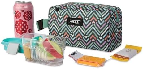 PackIt Freezable Small Insulated Snack Box, Diamond Chevron, with EcoFreeze Technology (Built-in Ice Pack), Mini Cooler or Small Lunch Bag, For Fresh Snacks On the Go, for Work, Gym, or Travel
