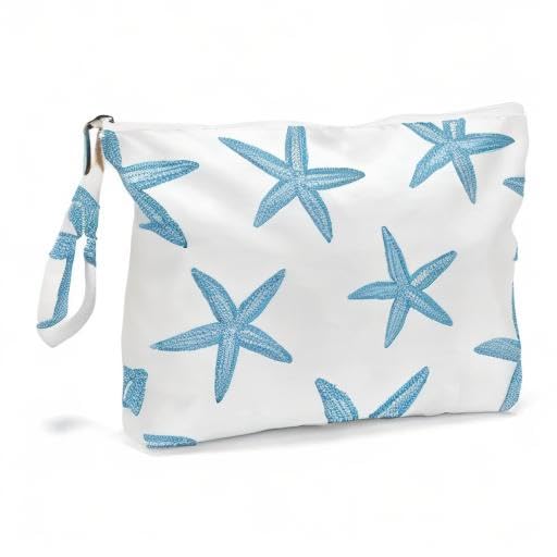 Fokongna Wet Bag, Travel Wet Dry Bag, Waterproof Beach Bags for Swimsuit, Beach, Pool, Diapers, Dirty Yoga/Gym Clothes, Zipper Pouch, for Women, Sisters, Friends, Ocean Sea Shells Makeup Bag