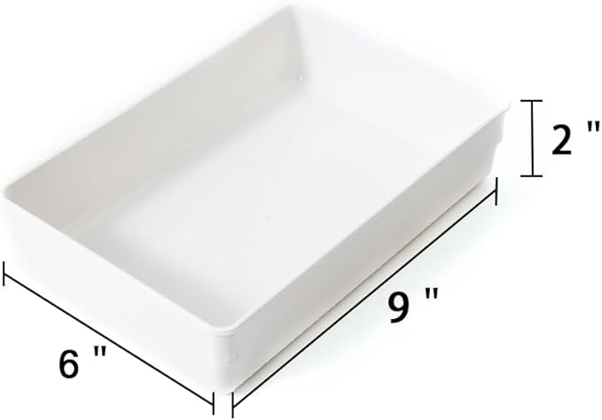 ihomecooker 3 Pack White Plastic Drawer Organizer Tray Cutlery Utensil Makeups Drawer Organizers 9" X 6"