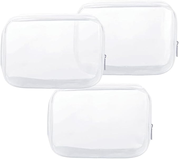 Clear Plastic Zippered Toiletry Carry Pouch TSA Approved Toiletry Bag Portable Cosmetic Makeup Bag for Vacation, Bathroom and Organizing (White 3Pcs, Small)