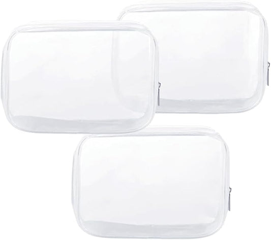 Clear Plastic Zippered Toiletry Carry Pouch TSA Approved Toiletry Bag Portable Cosmetic Makeup Bag for Vacation, Bathroom and Organizing (White 3Pcs, Small)