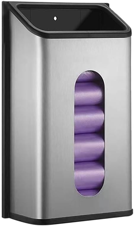 Plastic Bags Holder Grocery Dispenser for Kitchen Trash Bag Storage with Stainless Steel Front, Wall Mounted with Extra Wide Easy Access Openings
