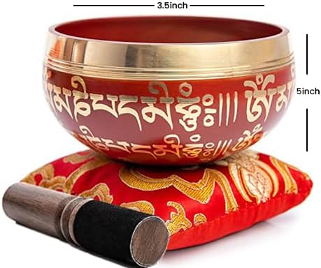 Tibetan Singing Bowl Set - Easy To Play for Beginners - Authentic Handcrafted Mindfulness Meditation Holistic Sound 7 Chakra Healing Gift by Himalayan Bazaar (Crimson)