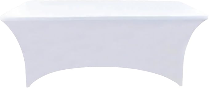 ZarzaaSik 6-Pack 6ft White Spandex Table Covers for Rectangle Standard Folding Tables - Wrinkle Resistant Stretch Tablecloths - Ultimate Fitted Table Protector for Parties, Trade Shows, Wedding
