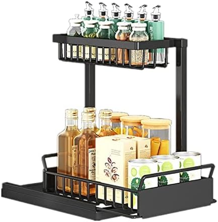 BYGD Under Sink Organizer 2 Tier Pull Out Under Sink Organizers and Storage 2 Pack Slide Out Cabinet Drawer Organizer Shelf Cabinet Storage Shelves for Kitchen Bathroom Pantry Closet Rack Black