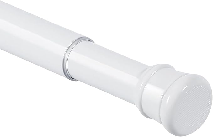 No Sectional Assembly Shower Curtain Rod 28-48 Inch, 1" Diameter Spring Long Adjustable Tension Curtain Rods for Bathroom Windows Closet No Drilling No Rust, White