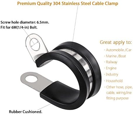 LOKMAN 20 Pack 1 Inch Stainless Steel Cable Clamp, Rubber Cushioned Insulated Clamp, Conduit Wire Holder Strap Clips for Tube, Pipe or Wire Cord Installation