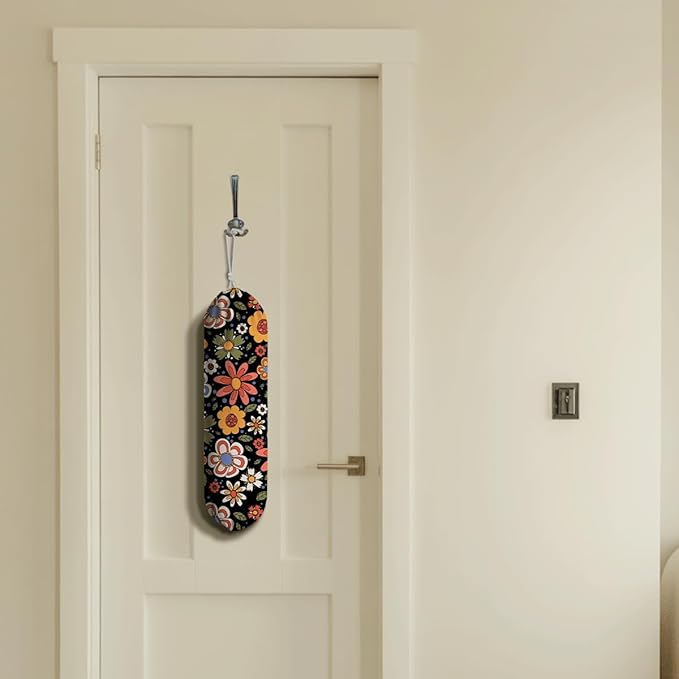 Flower Plastic Bag Holder, Wall Mount Grocery Bags Organizer, Washable Car Trash Bags, Kitchen Housewarming Gifts for Women Family Friends Grandma Mom, Kitchen Pattern Garbage Bag 59