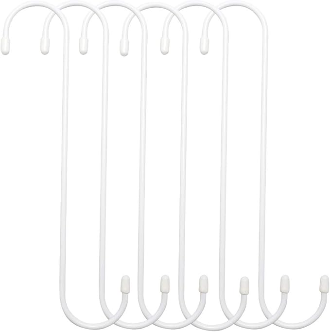 ESFUN 6 Pack 12 inch Extra Large S Hooks White Heavy Duty Plant Hanging Hooks Long S Shaped Extension Hooks for Kitchenware,Utensils,Pergola,Closet,Flower Basket,Garden,Patio,Indoor Outdoor Uses