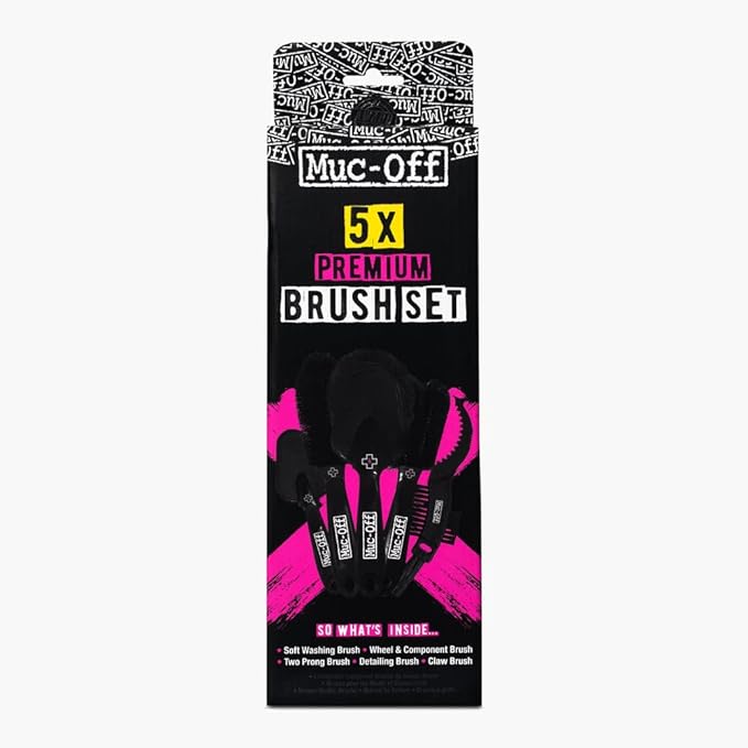 Muc-Off 206 5 Piece Premium Brush Kit - Includes 5 Bike Cleaning Brushes With Durable Nylon Bristles And Ergonomic Rubberised Handles To Minimise Impact