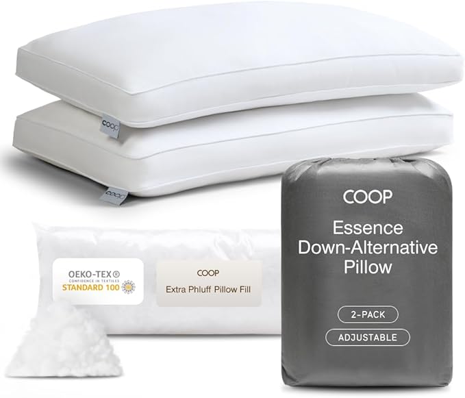 Coop Home Goods Essence Down Alternative Pillow Set of 2, King Size, Best Pillows for Sleeping, Adjustable Alternative to Down Pillows, Luxury Hotel Pillow for Back, Stomach or Side Sleepers